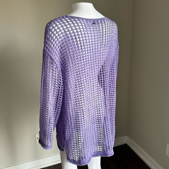 Crotchet Flare Sleeve Purple Knit Top Sweater - Picture 2 of 6